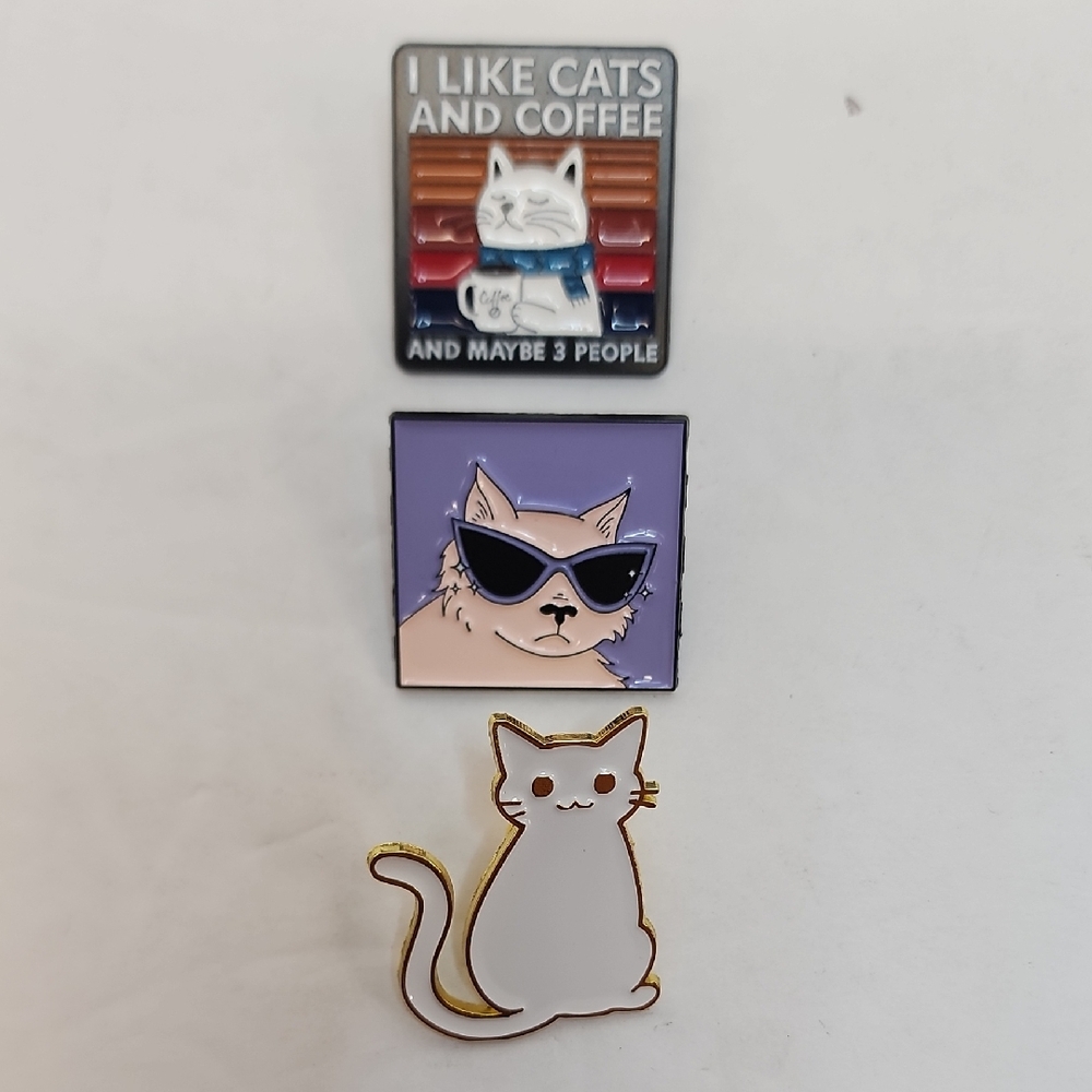 Cat Hair Is My Glitter Enamel Pin Set Cute Cat Coffee Pins White Purple
